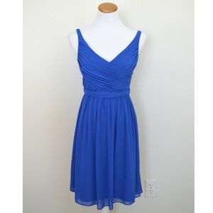 David's Bridal Royal Blue V-Neck Chiffon Cocktail Dress